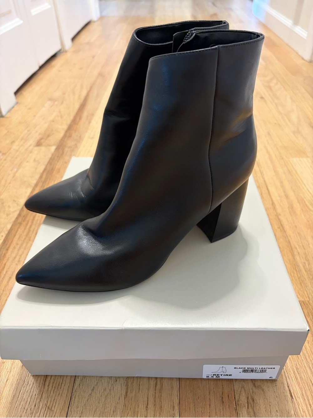 Marc Fisher Black Pointed Toe Block Heel Ankle Boots